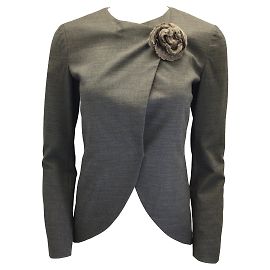 Brunello Cucinelli Anthrazitgrauer, geblümter Wollblazer aus Shearling-Brosche Grau