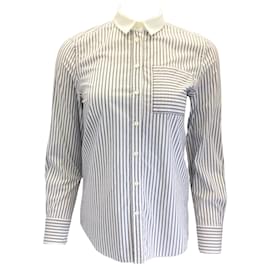 Brunello Cucinelli-Brunello Cucinelli Grey / Camisa branca Monili de algodão listrada com detalhe de contas-Cinza