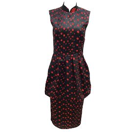 Simone Rocha Schwarzes und rotes, mit Blumen besticktes, ärmelloses Satinkleid Schwarz