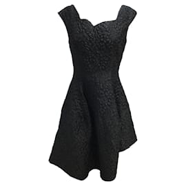 Simone Rocha-Simone Rocha Black Quilted Floral Brocade Asymmetrical Hem Satin Dress-Black