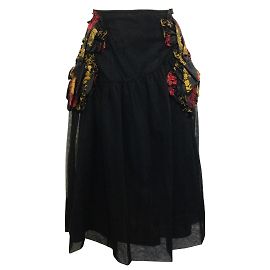 Simone Rocha Schwarzer Tüll mit Rot / Rock aus Goldbrokat mit gerafften Taschen Schwarz