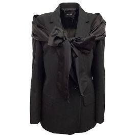 Simone Rocha Charcoal Grey Wool Blazer with Black Satin Tie Front Grey
