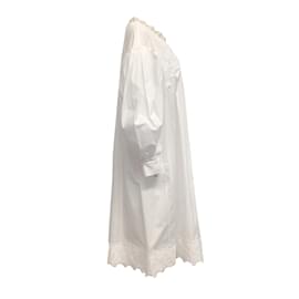 Simone Rocha-Simone Rocha White Cotton Long Puff Sleeve Dress with Pearl Detail-White