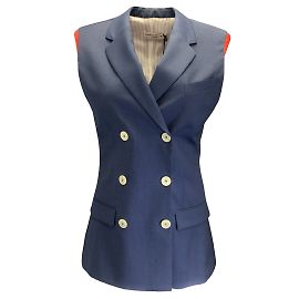 Sonia Rykiel Blu ardesia / Gilet in lana gessata con petto foderato rosso Blu