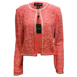 Autre Marque-St. John Coral Multi Woven Tweed Knit Jacket / Blazer-Pink