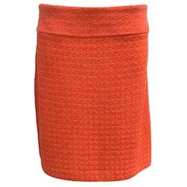Autre Marque-St. John Tangerine Ribbon Textured Windowpane Knit Skirt-Orange