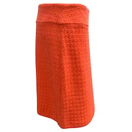 Autre Marque-St. John Tangerine Ribbon Textured Windowpane Knit Skirt-Orange