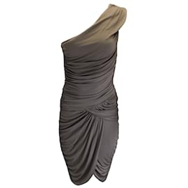 Michael Kors-Michael Kors Taupe One Shoulder Ruched Jersey Dress-Brown