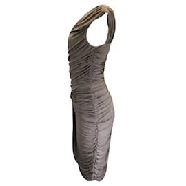 Michael Kors-Michael Kors Taupe One Shoulder Ruched Jersey Dress-Brown