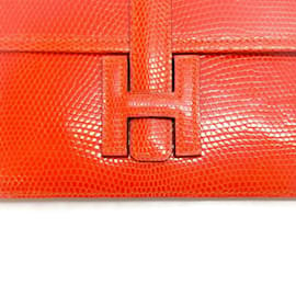 Hermès-Mini Jige Orange Lizard Clutch by Hermes-Orange