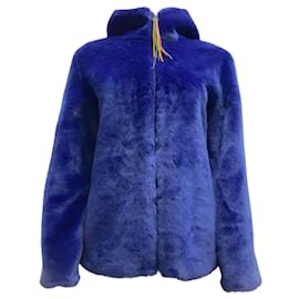 Autre Marque-Giacca Mira Mikati in pelliccia sintetica blu cobalto con cappuccio e zip intera-Blu