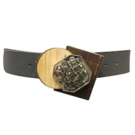 Missoni-Missoni Grey Leather with Wooden Beaded Buckle Belt-Grey