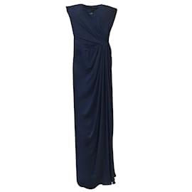 Autre Marque-Monique Lhuillier navy blue strapless full-length silk gown / formal dress-Blue