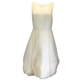 Autre Marque-Morgane Le Fay Ivory Sleeveless Bubble Hem Silk Dress-Cream