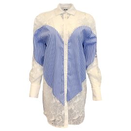 MSGM Azul/Top con botones de corazón a rayas combinado de encaje blanco Azul