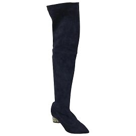 Nicholas Kirkwood Navy Blue Pointed Toe Suede Tall Boots/Booties Blue