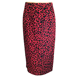 Autre Marque-NO. 21 rojo / Falda midi negra con estampado de leopardo-Roja
