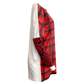 N°21-N °21 Camiseta xadrez vermelha e estampa de leopardo em camadas-Vermelho