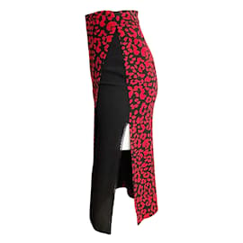 N°21-N °21 vermelho/Saia preta com estampa de leopardo e fenda-Vermelho