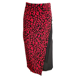 N°21-N °21 rojo/Falda negra con abertura de encaje con estampado de leopardo-Roja