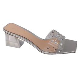 Gianvito Rossi-Gianvito Rossi Silver / Clear Heel Crystal Embellished Mule Sandals-Silvery