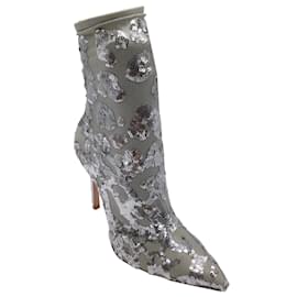 Gianvito Rossi-Gianvito Rossi Stivaletti con tacco alto elasticizzati con paillettes argento metallizzato Daze/stivaletti-Argento