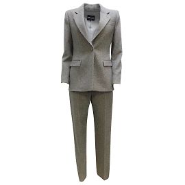 Giorgio Armani Grey Cashmere Tweed Blazer and Pants Two-Piece Suit Set Grey