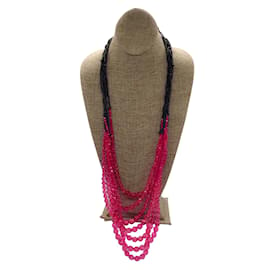 Giorgio Armani-Giorgio Armani Rosa / Schwarze, zweifarbige Vintage-Halskette mit mehreren Perlen-Pink