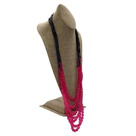 Giorgio Armani-Giorgio Armani Pink / Black Vintage Multi Beaded Chain Two-Tone Necklace-Pink