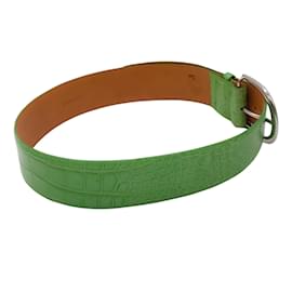 Ralph Lauren-Ralph Lauren Green / Silver Lock Charm Wide Alligator Skin Leather Belt-Green