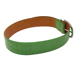 Ralph Lauren-Ralph Lauren Verde / Cintura in pelle di alligatore larga con ciondolo a lucchetto in argento-Verde