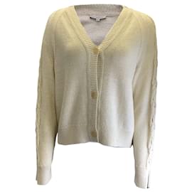 Autre Marque-Lafayette 148 New York Cream / Gold Metallic Shimmer Button-down Linen Knit Cardigan Sweater-Cream