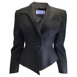 Thierry Mugler Schwarzer Vintage-Blazer aus Baumwoll-Piqué Schwarz