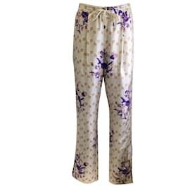 Autre Marque-Snow Xue Gao Beige / Purple Multi Bleeker Floral Print Silk Pants-Multiple colors