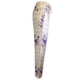 Autre Marque-Snow Xue Gao Beige / Purple Multi Bleeker Floral Print Silk Pants-Multiple colors