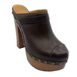 Chanel Braune Leder-Plateau-Clogs Braun