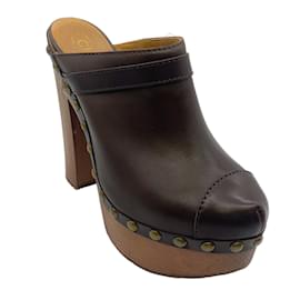 Chanel Brown Leather Platform Clogs Brown