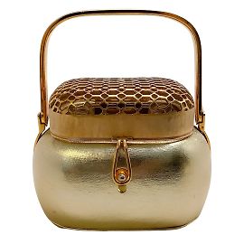 Bolsa de noite Judith Leiber vintage de couro dourado com malha de metal Dourado