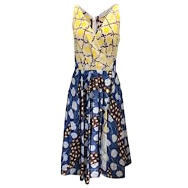 Autre Marque-Alexandre Blanc Beige / yellow / Blue Multi Sleeveless Crossover Midi Dress-Multiple colors
