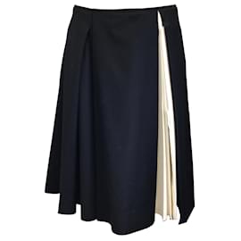 Autre Marque-Alexandre Blanc Black / Ivory Pleated Wool Skirt-Black