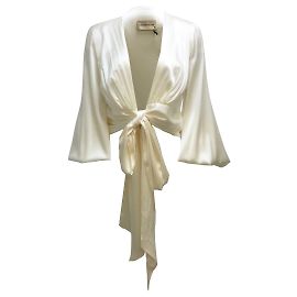 Alexandre Vauthier Ivory Long Sleeved Silk Wrap Blouse Cream