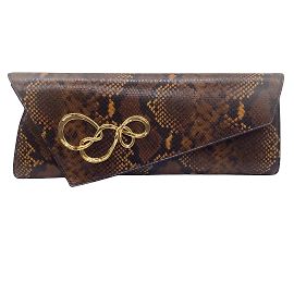 Alexis Bittar Brown / Gold Twist Hardware Snake Print Angular Clutch Bag Brown