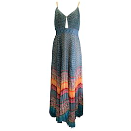 Autre Marque-Alice + Olivia Turquoise Multi Gloria Chain-Strap Sunshower Stripe Multi Print Maxi Dress-Multiple colors