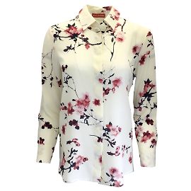 Altuzarra Blusa de seda com estampa de flor de cerejeira e manga comprida Cru