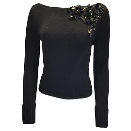 Andrew Gn Schwarzer, mit Perlen verzierter Kaschmir-Strickpullover Schwarz