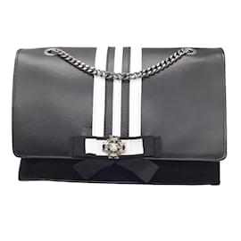 Anne Fontaine-Anne Fontaine Black / White Onight Crystal Embellished Calfksin Leather and Suede Shoulder Bag-Black