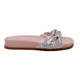 Aquazzura-Aquazzura Blush Satin Asja Crystal Slide Sandals-Rosa