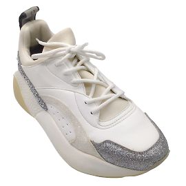 Stella Mc Cartney Stella McCartney Eclypse Bianca / Sneakers in pelle stringate con suola spessa con dettaglio glitter metallizzato argento Bianco