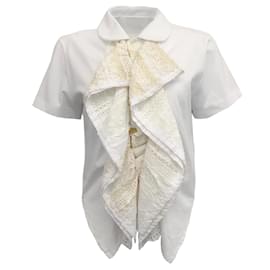 Comme Des Garcons-Tao Comme Des Garcons White Short Sleeve Top with Eyelet Ruffle-White
