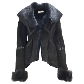 Temperley London Black Shawl Collar Shearling Jacket Black
